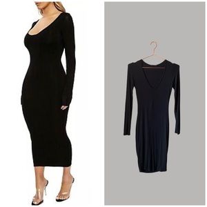 Naked Wardrobe Deep V Bodycon Midi Dress Black